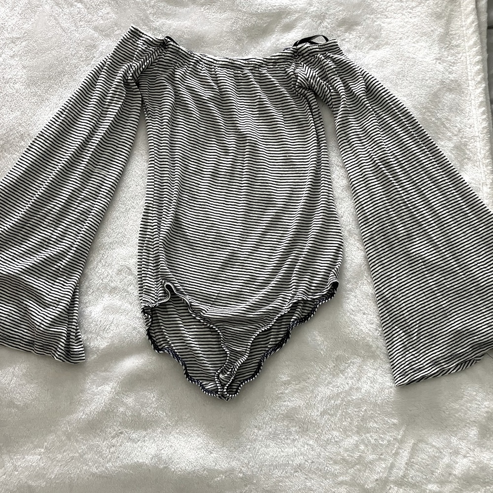 Womens striped off the shoulder bodysuit